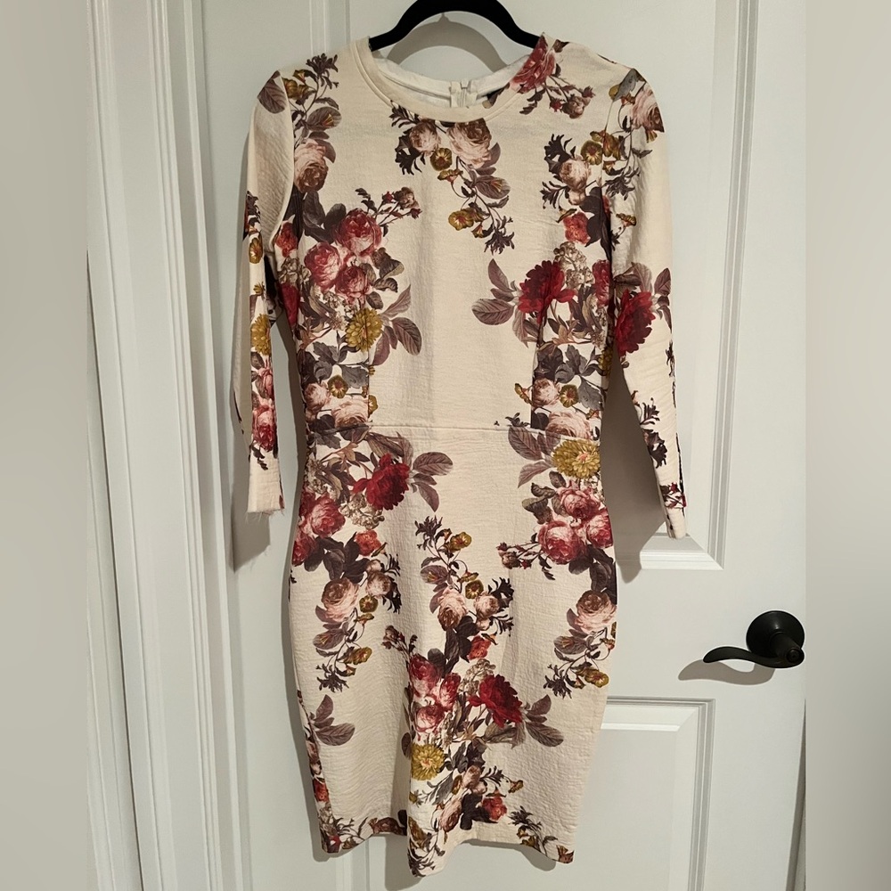 Zara Cream and Brown Floral Dress